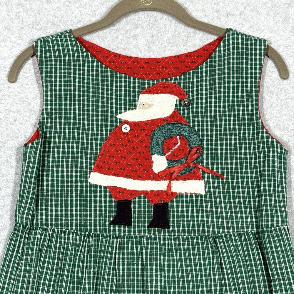 Vintage Handmade Christmas Dress Girls‎ 10 12 Plaid Midi Jumper Santa Cottage - Picture 2 of 10